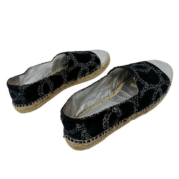 Chanel Black Tweed CC Espadrilles with Silver Cap Toe Jute Sole Flats Size 40 - Picture 6 of 10